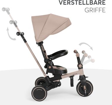 KikkaBoo Триколісний велосипед 8-в-1 з ручкою для батьків Aluma (Бежевий) від 1 року. Дитячий велосипед з поворотним сидінням, ременем безпеки, алюмінієвою рамою.