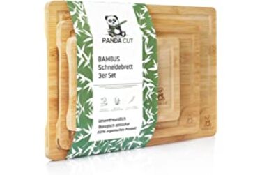 Обробна дошка Panda Cut, набір з 3 бамбукових дощок з жолобками для соку, стійкі до порізів і антибактеріальні, екологічно чисті Обробні дошки, більшого розміру