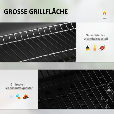 Grillwagen Outsunny для вугілля, BBQ, Standgrill, нержавіюча сталь, чорний, 113x65x108 см для саду та тераси