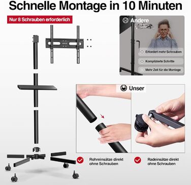 Підставка для телевізора на колесах для 32-65 дюймів, чорна, до 40 кг, VESA 400x400 мм