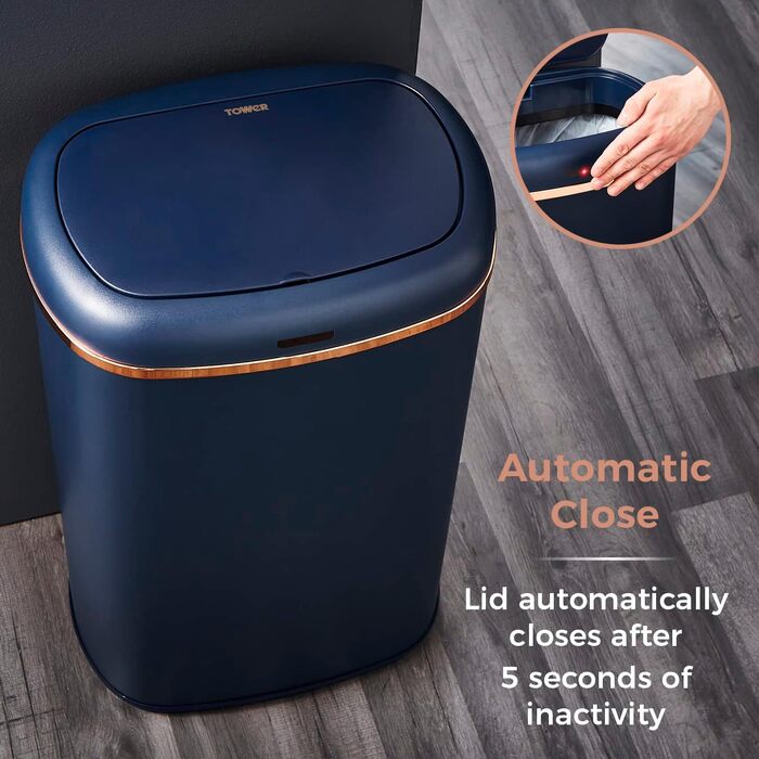 Tower 58 л квадратний сміттєвий бак з датчиком (Midnight Blue And Rose Gold)