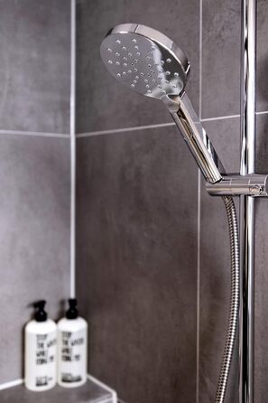 Конструкція душової лійки WENKO міцний універсальний ручний душ, стильна душова лійка з 3 режимами струменя та зручним перемиканням кнопок, легке очищення від вапняного нальоту, високоякісний пластик, Ø 12 см (хром)