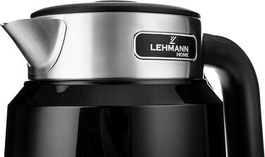 Електричний чайник LEHMANN з нержавіючої сталі 2L, 2200W, швидкий нагрів, подвійні стінки, автовимкнення та захист від перегріву, BPA-free, для великих сімей та офісів, чорний