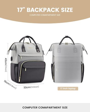 LOVEVOOK Рюкзак для жінок великий, шкільний рюкзак вологостійкий з відділенням для ноутбука, сумка для роботи, рюкзак для подорожей, ручна поклажа для літака, для університету, подорожей, бізнесу, світло-сірий