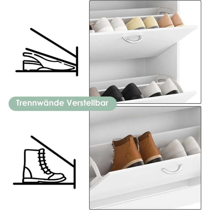 Вузька шафа для взуття FirFurd біла, з 3 відкидними ящиками, економна для 12-24 пар, висока комода для прихожей, коридору, входу. Дерев'яна шафа для взуття 110x80x23.5 см