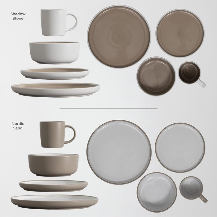 Набір посуду Hausfelder для 8 осіб (32 елементи) – сервіз з тарілок, мисок та чашок, кераміка, бежевий (Nordic Sand), стійкий до миття в посудомийній машині