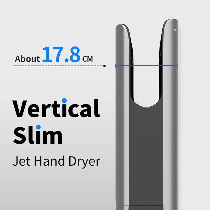 Anydry 2065: Промисловий електросушар для рук з HEPA-фільтром, потужний, 7-10 сек сушіння, 1750-2050 Вт (Срібло)