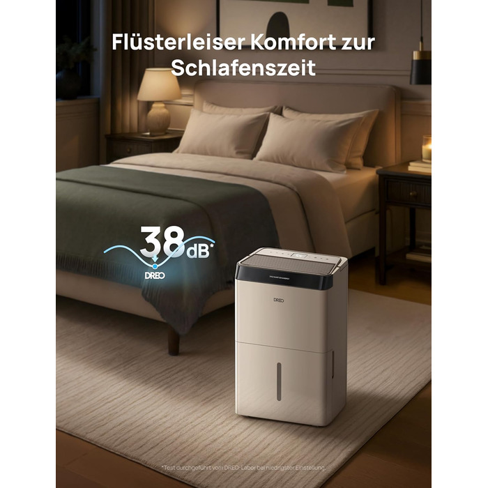 Dreo Розумний осушувач повітря - 20л, для приміщень до 37 м², з керуванням через додаток та Alexa, 3 режими, таймер, регулювання вологості, з відводом води, для спальні та ванної кімнати, білий/чорний