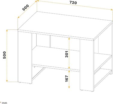 Журнальний столик RICOO з місцем для зберігання 72x50x50 см, Дуб Sonoma WM090-ES, Стіл для вітальні, Диванний столик