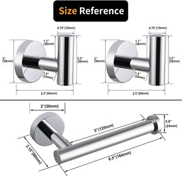 Набір аксесуарів для ванної кімнати з нержавіючої сталі, що складається з 3 предметів, настінний тримач для туалетного паперу, 2 гачка для рушників (полірований)