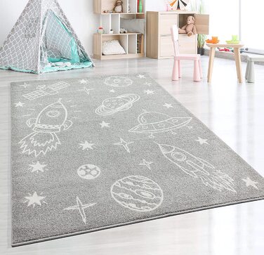 Сучасний м'який дитячий килим з м'яким ворсом, що не вимагає особливого догляду, стійкий до фарбування, з райдужним малюнком (120 х 170 см, сірий)