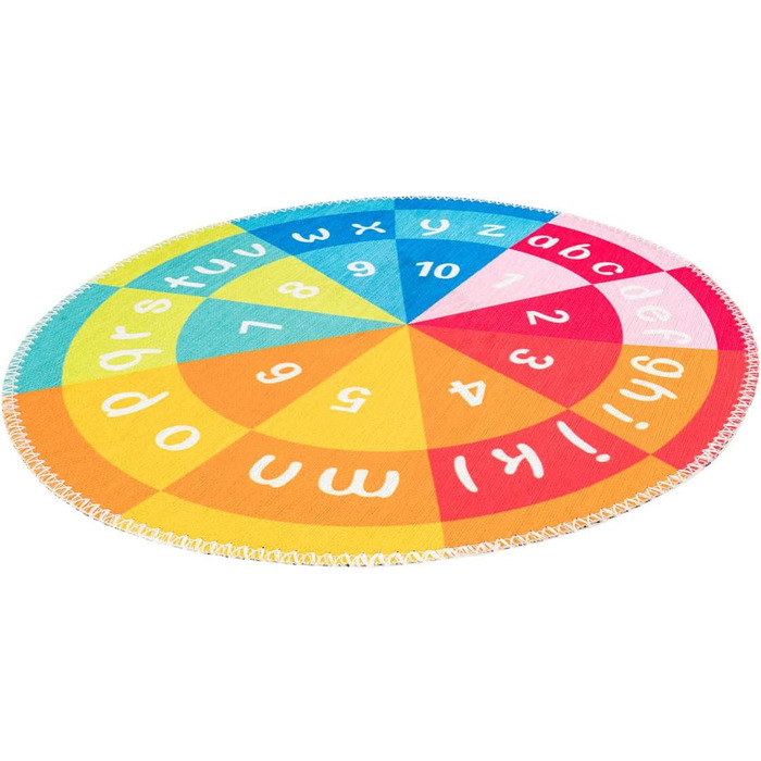 Дитячий килимок Qiyano Тонкий килимок для дитячої кімнати з літерами та цифрами для навчання Барвистий ігровий килимок Круглий ігровий килимок, колір Мульти, Розмір (Ø 160 см КРУГЛИЙ, Multi300)