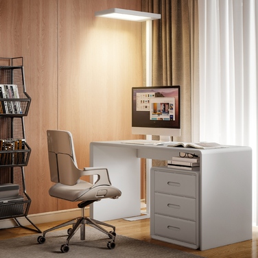 Світлодіодна настільна лампа з м'яким світлом, підлогова лампа з пультом дистанційного керування, регульована яскравість, корпус з пластику та металу, колір – білий.