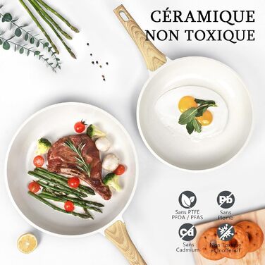 Сковорода з керамічним антипригарним покриттям GiPP – 24 см, здорова, безпечна, для індукційних плит, без PFAS та PFOA, можна мити в посудомийній машині, з прохолодним ручками, білий колір