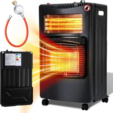 Газовий обігрівач Jiubiaz 4200W з електричним підігрівом 1260W, інфрачервоний керамічний нагрівач, газовий нагрівач з регулятором тиску газу, шлангом, газовим обладнанням, сумісний з балонами бутан/пропан до 15 кг