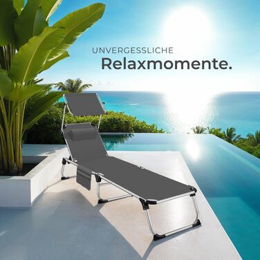 Шезлонг Tectake з дахом, балконний шезлонг з алюмінію, складний садовий шезлонг, стійкий до погодних умов, шезлонг для саду, кемпінгу та пляжу, регульована спинка, подушка для голови, бічна кишеня - сірий меланж (сірий)