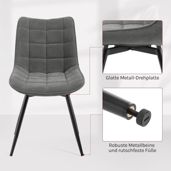Крісла для їдальні WOLTU, набір 2 шт., обертаються, для кухні, вітальні, з м'яким сидінням з велюру, металеві ніжки, темно-сірий