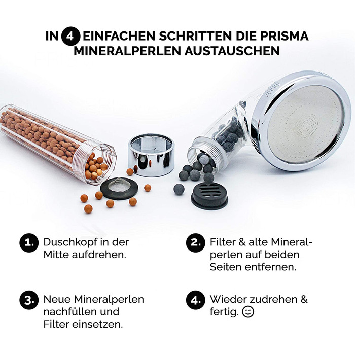 Насадка для душу Prisma: інтенсивний потік, економія води, 3 функції, фільтр, дощова лійка, ручна лійка, масаж (запасний комплект)