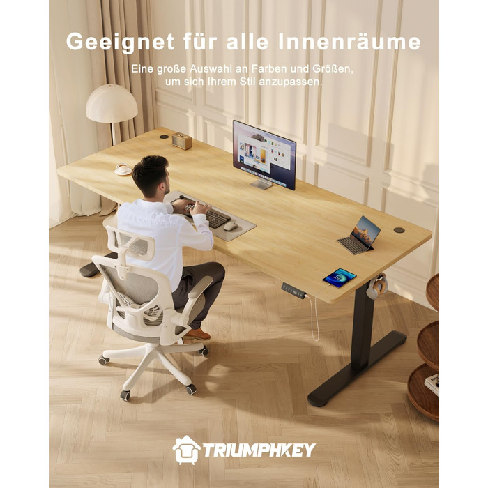 Регульований стіл висотою 200x80 см з USB-портом, 3 режими пам'яті, антиколізійна система, комп'ютерний стіл, горіх+чорний