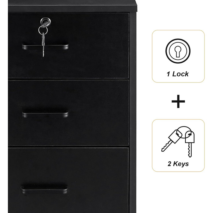 Тумба на колесах TUKAILAI з 3 висувними ящиками, з замком, для офісу, білого кольору