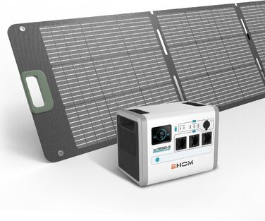 EHOM Портативна електростанція EP1650, 1024Wh, сонячний генератор LiFePO4, 3 * 1650W (пікове 2700W), 2 * 100W USB-C, 400W сонячна зарядка, тиха, резервне живлення для дому, подорожей, кемпінгу та саду (Ep1650+es200)