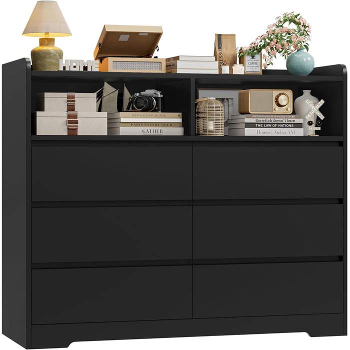 Комод FOREHILL з 6 висувними ящиками 120 см, тумба приліжкова для спальні, вітальні, коридору, 120x40x100 см, чорний