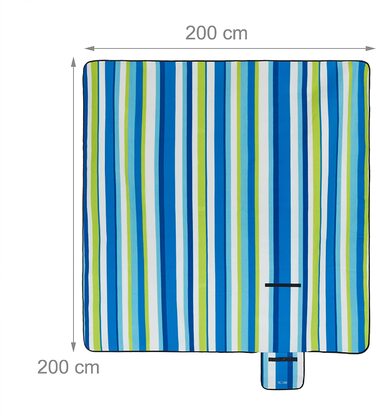 Ковдра для пікніка Relaxdays XXL, 200x200 см, флісова пляжна ковдра в смужку, теплоізольована, водонепроникна, з ручкою для перенесення, різнобарвна