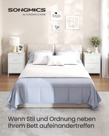 SONGMICS Комод з 2 висувними ящиками, тумбочка, шафка для зберігання, сталь, МДФ, флізелін, для спальні, прихожей, вітальні, чорний, LGS32BH03