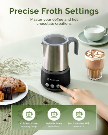 Електричний спінювач молока Maestri House 500 мл 4-в-1 з керуванням Smart Touch, функція пам'яті, для лате, гарячого шоколаду та теплого молока, чорно-сірий