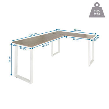 Робочий стіл WORKSPACE BASIC I 165 x 120 см сірий / білий hjh OFFICE