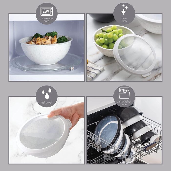 Набір мисок для приготування їжі Cook With Color (12 шт.) з кришками TPR – чорний та білий