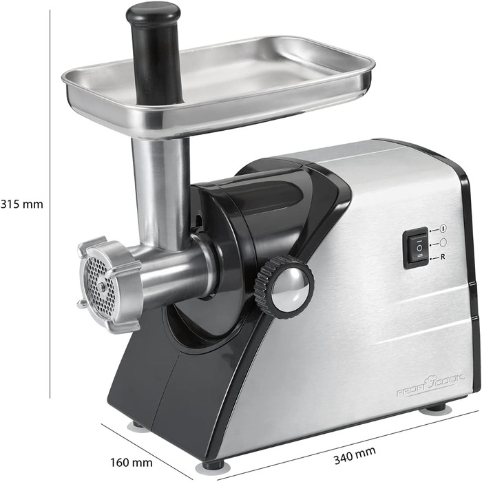 Електрична м'ясоподрібнювач Profi Cook PC-FW 1060 з набором аксесуарів, 1000W, нержавіюча сталь