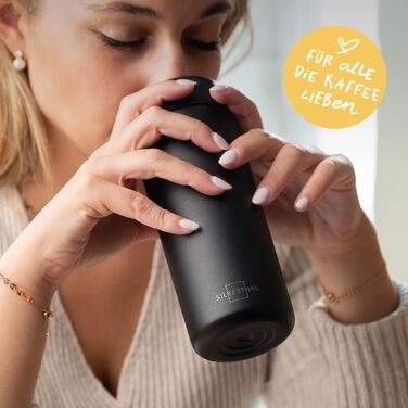 Термокружка SILBERTHAL 350 мл з нержавіючої сталі та керамікою – витримує до 6 годин тепла та 12 годин холоду (чорний + сріблястий)