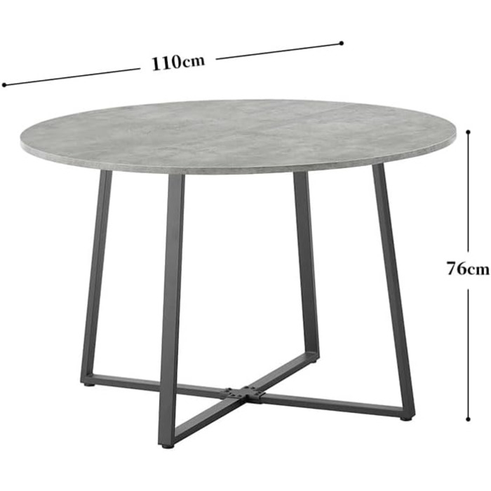 Стіл обідній DUBI Möbel NOA, круглий 110x110 см, для кухні/їдальні, індустріальний дизайн, колір бетону, 11216-US-BETO