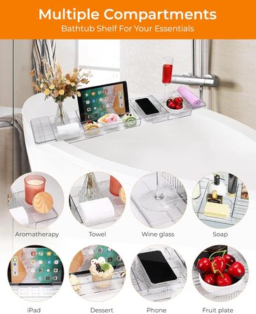 Підставка для ванни висувна, пластикова, з полицею для книг, водонепроникна, аксесуар для ванни (прозора)