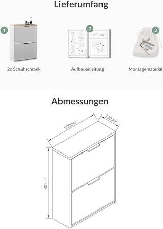 Взуттєва шафа Planetmöbel, вузька, з 6 полицями, 60 x 23 x 118 см, біло-сіра