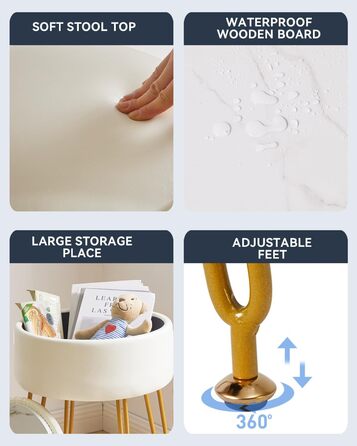 Пуф з м'якою оббивкою та місцем для зберігання IBUYKE, білий, з металевими ніжками, знімний чохол