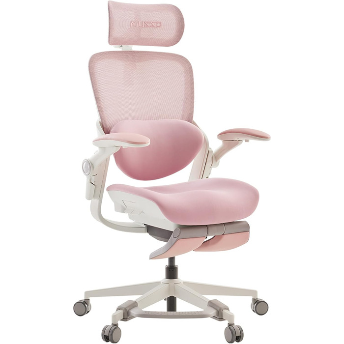 Ергономічне крісло для жінок Musso E80 Muse FemmePosture™ - регулювання нахилу 135°, 3D-підтримка попереку, 17см 4D-підголівник, висувна підніжка, регулювання глибини та висоти сидіння, регульовані підлокітники (Рожевий)