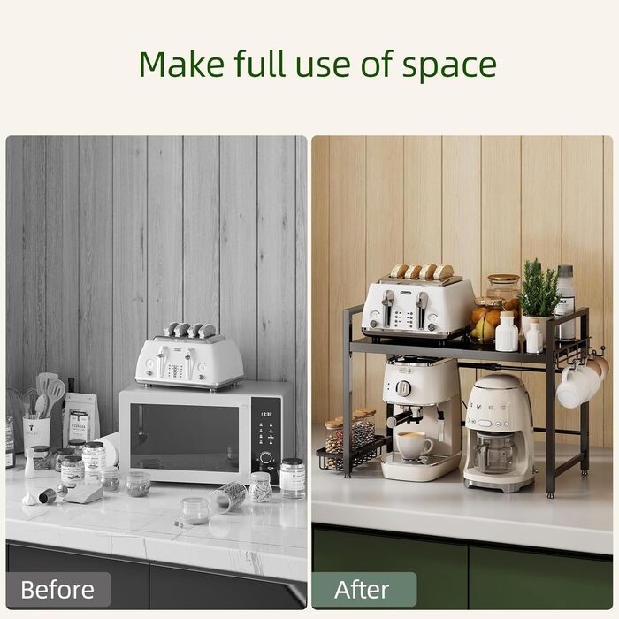 Регульована полиця для мікрохвильової печі NETEL, 3-рівнева, чорна, висувна 40-60 см, з кошиками