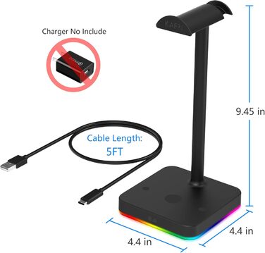 Підставка для навушників KAFRI RGB з бездротовим зарядним пристроєм, чорна. Підходить для геймерів та настільних ігор. USB-порт, 10W/7.5W