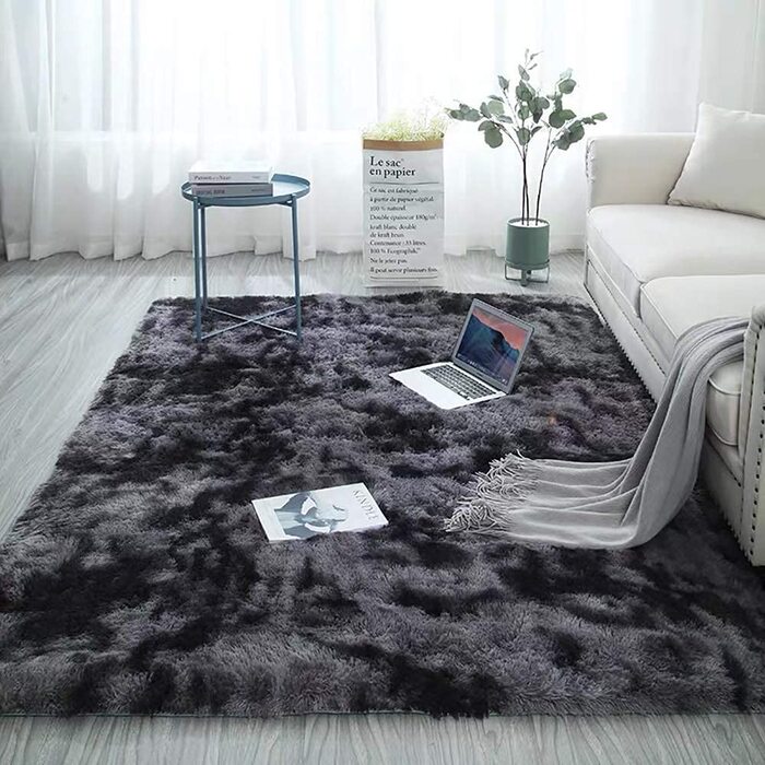 Розкішний волохатий м'який килим Aujelly, квадратний домашній пухнастий нековзний килим, сучасний домашній декор для вітальні, спальні, дитячої, вітальні, сірий (230x300 см, космічна сітка)