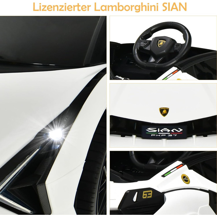 Дитячий електромобіль Lamborghini 12V COSTWAY з пультом, MP3, радіо, музикою та LED-фарами, для дітей 3-8 років, білий