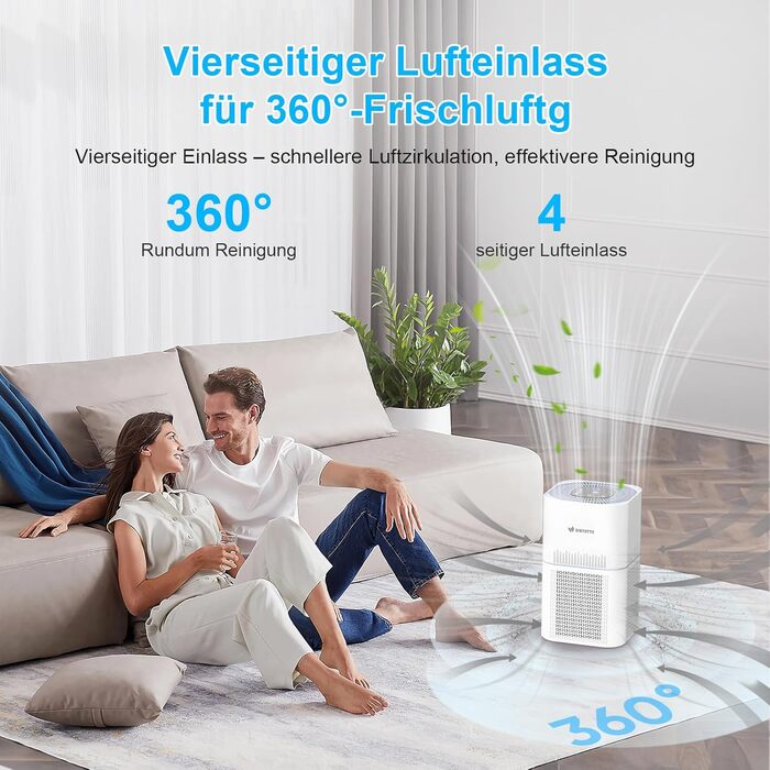 Повітряочисник для алергіків, квартири та кімнат для курців, з 2 HEPA фільтрами H13, для видалення шерсті тварин, плісняви, пилу, пилку та запахів, CADR 350 м³/год для 120 м², керування через додаток, таймер, тиха робота 22 дБ
