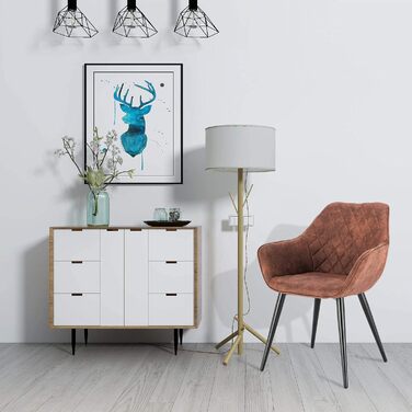 Стільці для їдальні WOLTU, комплект з 1 шт., для кухні, вітальні, м'які з підлокітниками, металеві ніжки, тканинний, коричневий