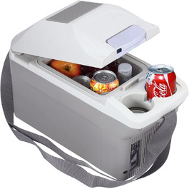 Холодильний бокс авто 9 л, компресор Холодильний бокс 12 В з ручкою для перенесення Міні автомобільний холодильник, охолодження до 5C-65C Термоелектричний утеплювач Кемпінговий електричний охолоджувач, світло-сірий клас енергоспоживання A