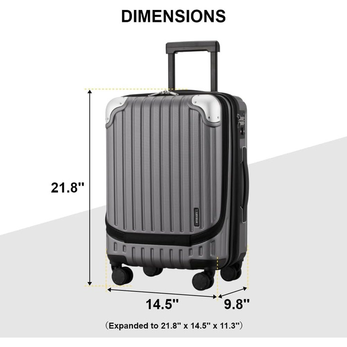 Легкий візок для ручної поклажі LEVEL8, розширюваний, TSA, 4 колеса, 55 см, 36-42 л, сірий