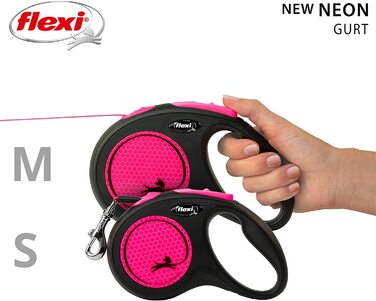 Новий неоновий ремінець Flexi m чорного кольору 5 м для собак вагою до 25 кг (Рожевий, м (1 упаковка))