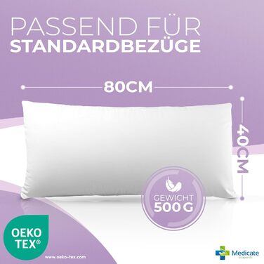 Лавандова подушка Medicate з пухом 40 х 80 см подушки для спокійного сну, 100 натуральні подушки для релаксу та комфорту, подушки для будь-якого положення для сну пухові подушки Зроблено в Німеччині