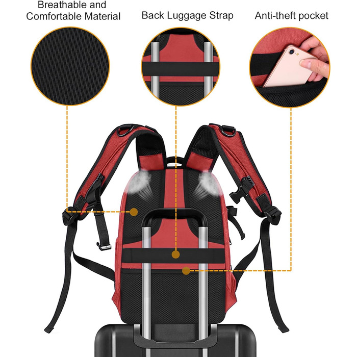 Рюкзак для камери MOSISO, сумка для камери DSLR/SLR/бездзеркальна фотокамера 15-16-дюймовий водонепроникний чохол із твердою оболонкою з тримачем штатива та відділенням для ноутбука, сумісний із Canon/Nikon/Sony, (червоний)