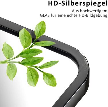 Круглий дзеркало Boromal Schwarz з ремінцем для стіни, великий, 50x70 см. Підходить для ванної кімнати, вітальні, спальні, передпокою.
